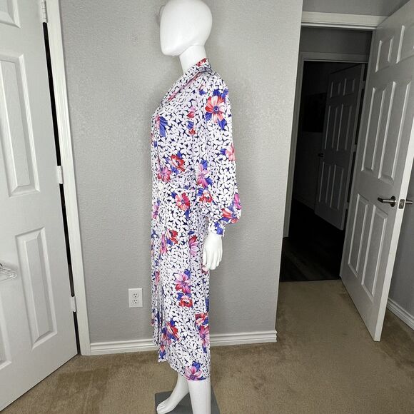 Cheminee New York Size M Vintage 70s Floral Bishop Sleeve Pleated Midi Dress - Picture 3 of 11